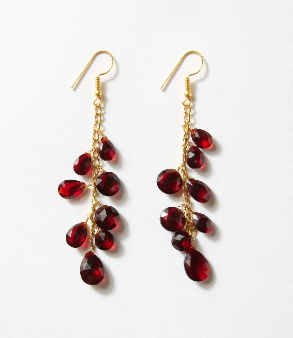 NEW RONDA SMITH women's cascading gemstone earrings in burgundy